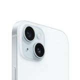 Refurbished iPhone 15 Plus Blue with dual-camera system and 6.7-inch display.