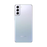 Refurbished Samsung Galaxy S21+ in Phantom Silver, showcasing sleek design and triple camera setup.