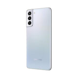 Refurbished Samsung Galaxy S21+ in Phantom Silver with sleek design and long-lasting battery.