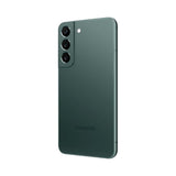 Refurbished Samsung Galaxy S22+ in green showing sleek design and triple camera.