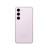 Refurbished Samsung Galaxy S23 in Lavender, rear view, showing triple camera setup.