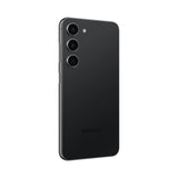 Refurbished Samsung Galaxy S23+ in phantom black showcasing sleek design and triple rear cameras.