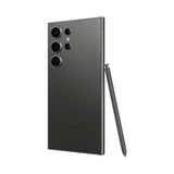 Refurbished Samsung Galaxy S24 Ultra in Titanium Black showcasing sleek design with S Pen.