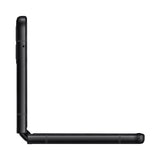Refurbished Samsung Galaxy Z Flip3 in phantom black, side view.