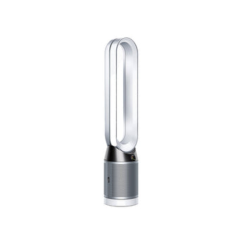 Refurbished Dyson Pure Cool TP04 purifying fan in white/silver, featuring HEPA and activated carbon filtration for cleaner air.