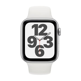 Refurbished Apple Watch SE 2020, 44mm Silver Aluminium, White Sport Band