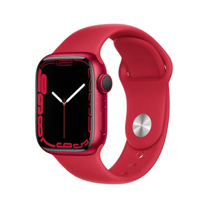 Refurbished Apple Watch Series 7 with 45mm PRODUCT(RED) aluminium case and red sport band.