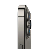Refurbished iPhone 13 Pro Max in Graphite showcasing side view and camera lenses.