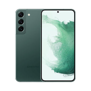 Refurbished Samsung Galaxy S22+ in Green, professionally inspected, showcasing long-lasting battery and powerful performance.