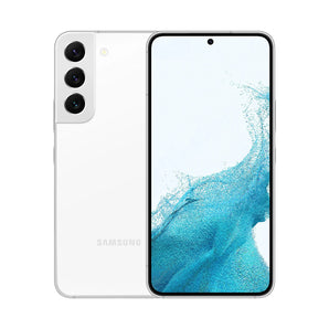 Refurbished Samsung Galaxy S22+ in Phantom White with vibrant display.