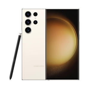 Refurbished Samsung Galaxy S23 Ultra in cream with 75-point quality check.