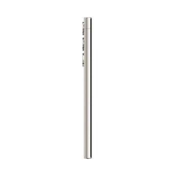 Refurbished Samsung Galaxy S23 Ultra in Cream side view displaying slim design.