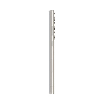 Refurbished Samsung Galaxy S23 Ultra in Cream, side view.