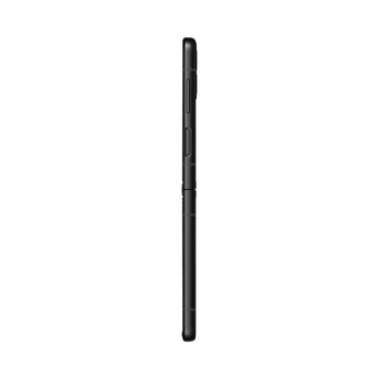 Refurbished Samsung Galaxy Z Flip3 in phantom black, side view.